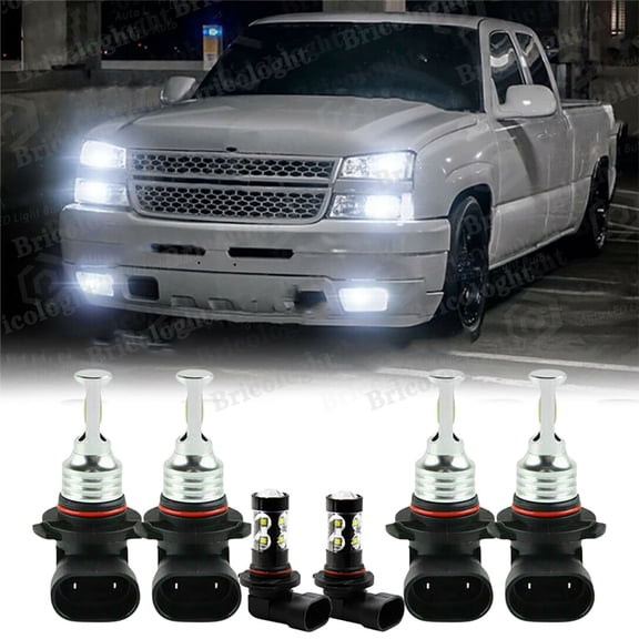 For Chevy Silverado 1500 2500 HD 2003-2005 2006 LED Headlights+Fog Lights Bulb W