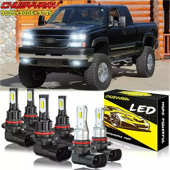 For Chevy Silverado 1500 2500 HD 2004 2005 2006 LED Headlight Fog Light Bulbs Kit 6000K White 6x