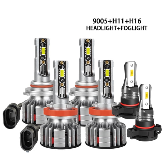 For Chevy Silverado 2500 2015 2016 2017 2018 6X LED Headlight Bulbs 9005+H11 Hi+Lo Beam + H16 Fog Lights