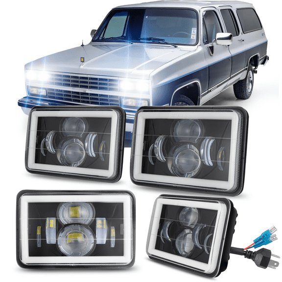 For Chevy Suburban 1987-1991 4x6" LED Headlights H4651 H4656 High-Low Beam Lamp 4PCS
