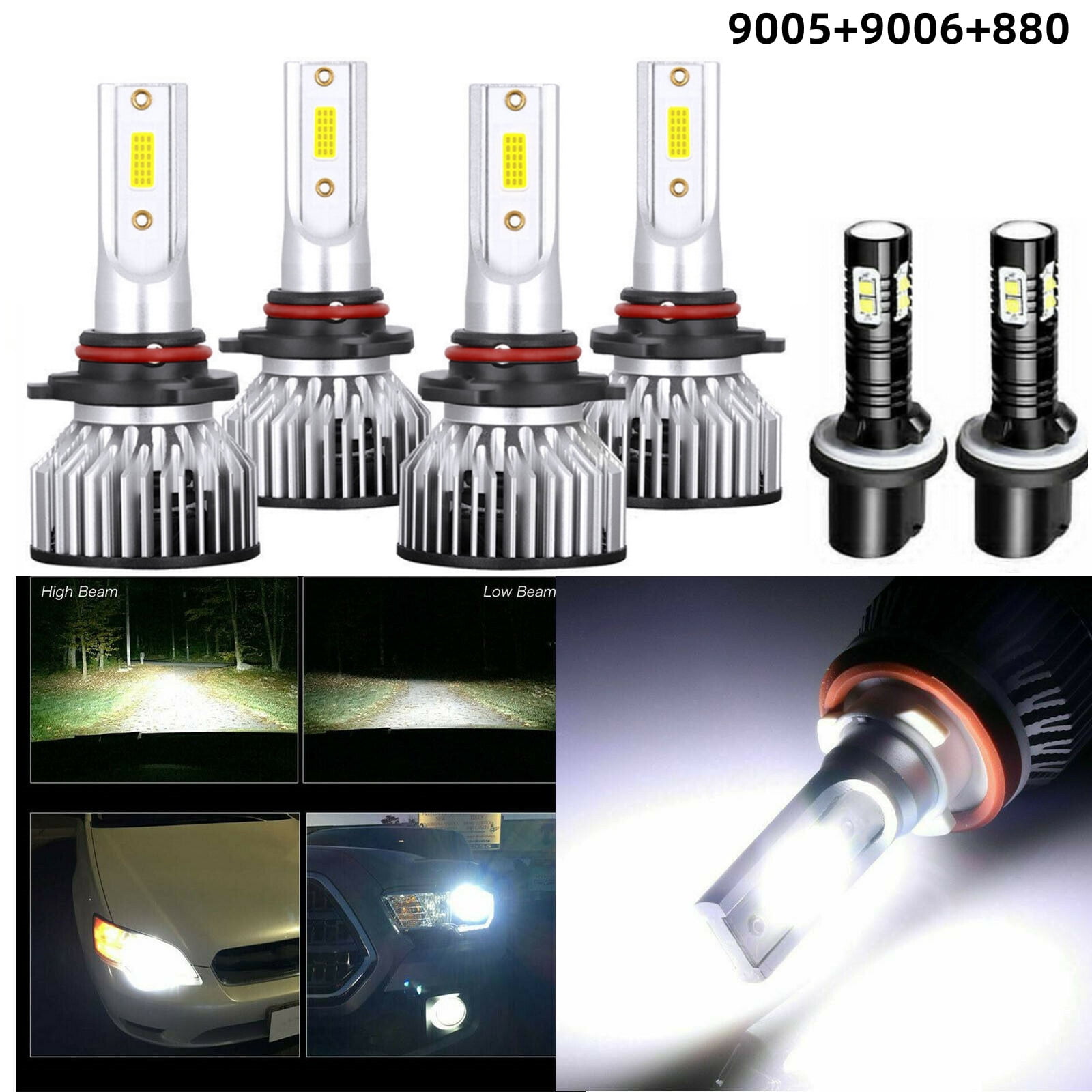 For Chevy Suburban 1991 2000 2002-2005 -6x LED Headlight Bulbs 9005 9006 High Low Beam 880 Fog Light Kit 6000K White