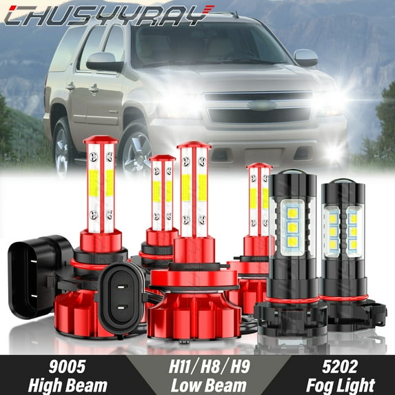 For Chevy Tahoe 2007-2012 2013 2014 LED Headlight + Fog Light Bulbs Kit 6000K Crystal White 6Pcs