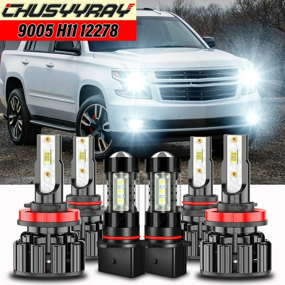 For Chevy Tahoe 2016 2017 2018 2019 6Pcs Front LED Headlight Bulbs High Low Beam+Fog Lights Kit White