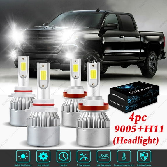 For Chevy Traverse 2009-2011 2012 LED Headlight Bulbs 9005 H11 High and Low Beam 4pc