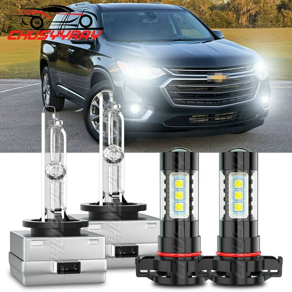 For Chevy Traverse 2019 2020 2021 - D3S HID Headlight + 5202 LED Fog Light Bulbs 6000K Super Bright 4x