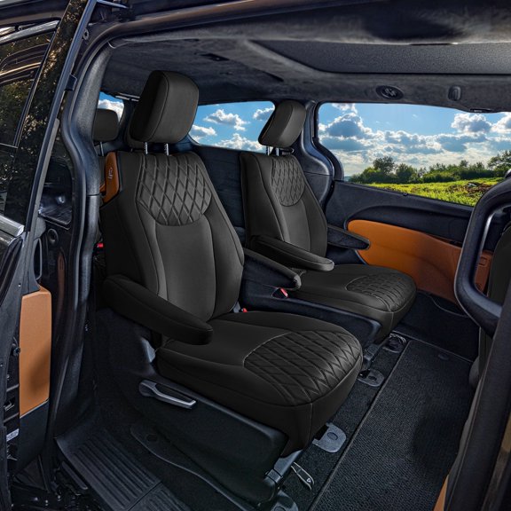 For Chrylsler Pacifica 2017-2025 FH Group Custom Fit Car Seat Covers [2nd Row - Hybrid Bigger Button] Black