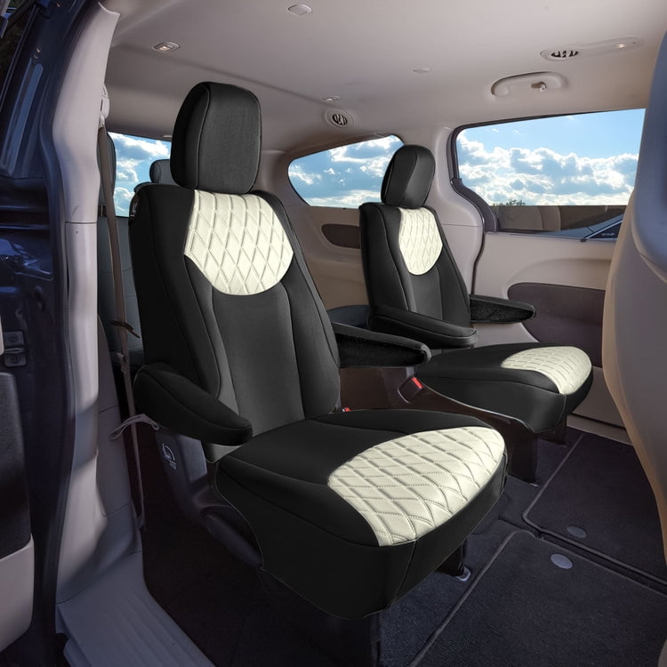 For Chrylsler Pacifica 2017-2025 FH Group Custom Fit Car Seat Covers [2nd Row - Non-Hybrid Smaller Button] Beige/Black