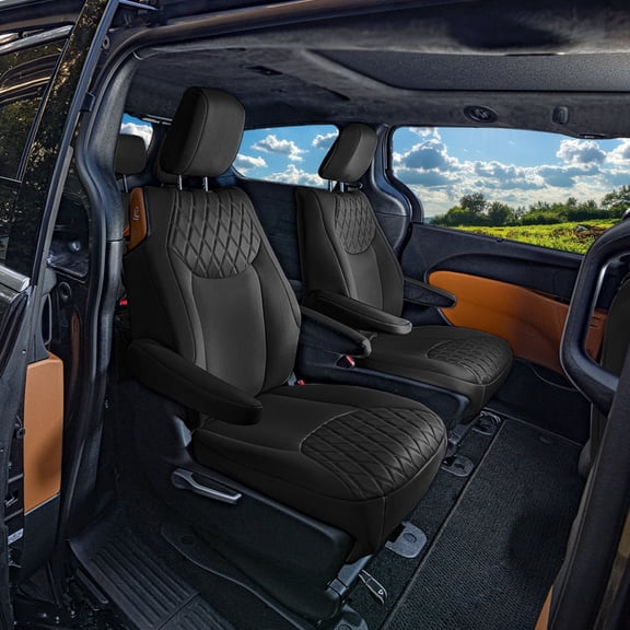 For Chrylsler Pacifica 2017-2025 FH Group Custom Fit Car Seat Covers [2nd Row - Non-Hybrid Smaller Button] Black