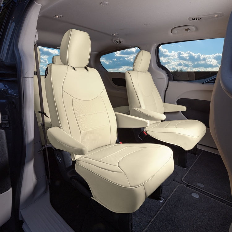 For Chrylsler Pacifica 2017-2025 FH Group Custom Fit Car Seat Covers [2nd Row - Non-Hybrid Smaller Button] Solid Beige