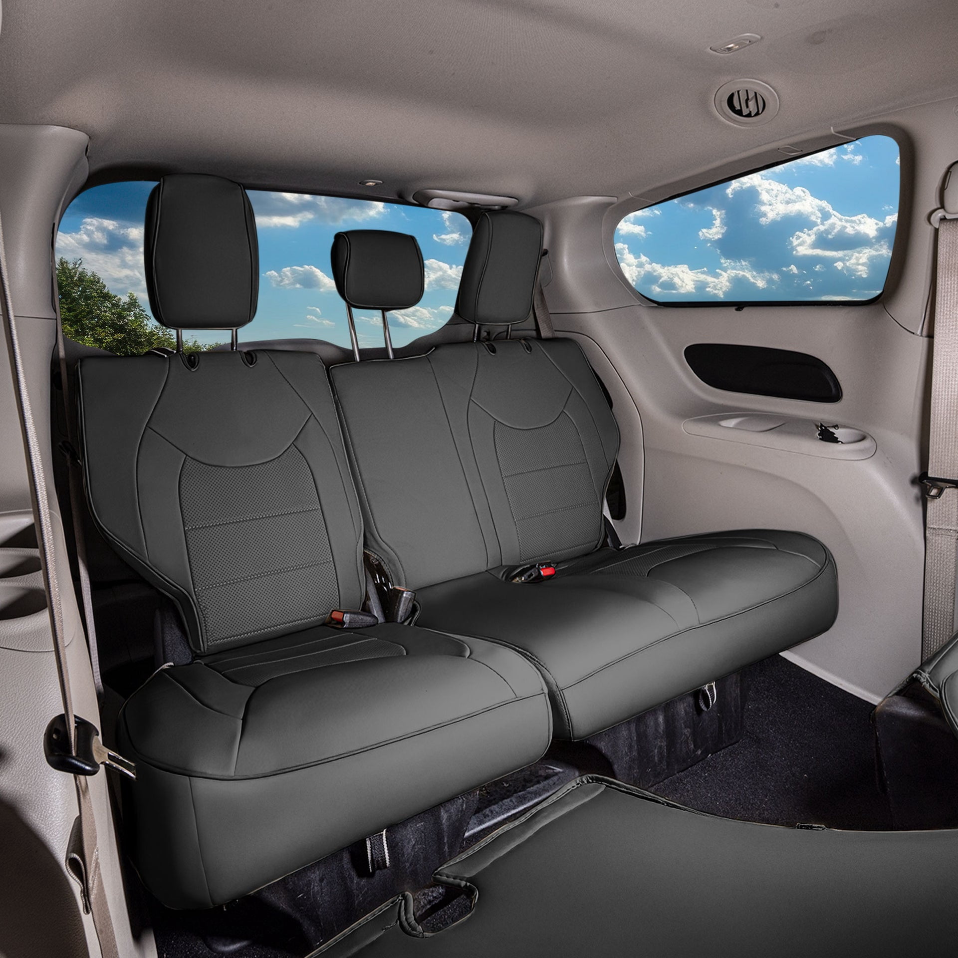 For Chrylsler Pacifica 2017-2025 FH Group Custom Fit Car Seat Covers [3rd Row - Rear Bench] Black