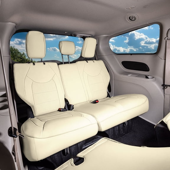 For Chrylsler Pacifica 2017-2025 FH Group Custom Fit Car Seat Covers [3rd Row - Rear Bench] Solid Beige