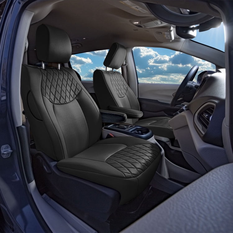 For Chrylsler Pacifica 2017-2025 FH Group Custom Fit Car Seat Covers [Front - No DVD w/ Armrest 2017-2025] Black