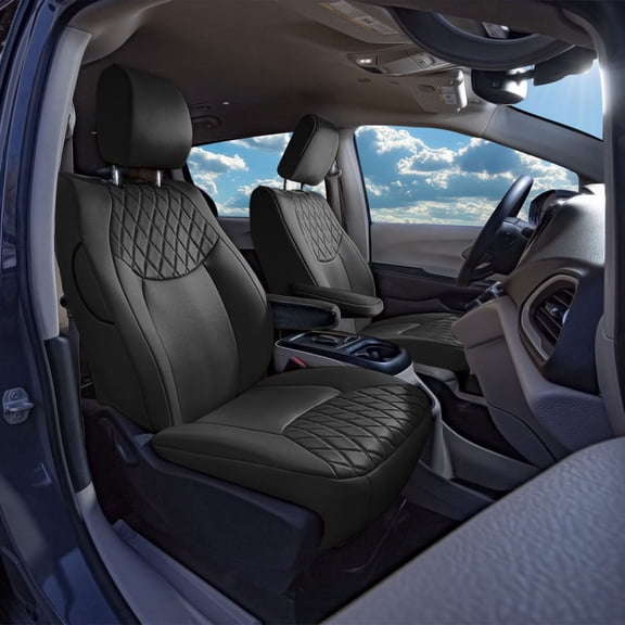 For Chrylsler Pacifica 2017-2025 FH Group Custom Fit Car Seat Covers [Front - No DVD w/ Armrest 2017-2025] Black