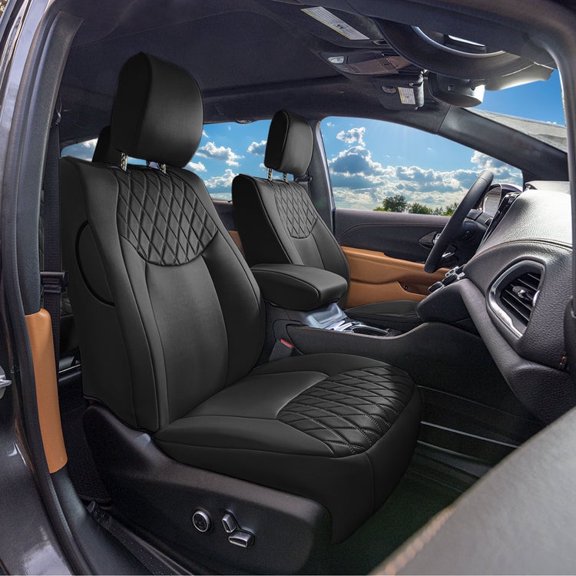 For Chrylsler Pacifica 2017-2025 FH Group Custom Fit Car Seat Covers [Front - w/ DVD & Armrest 2017-2025] Black