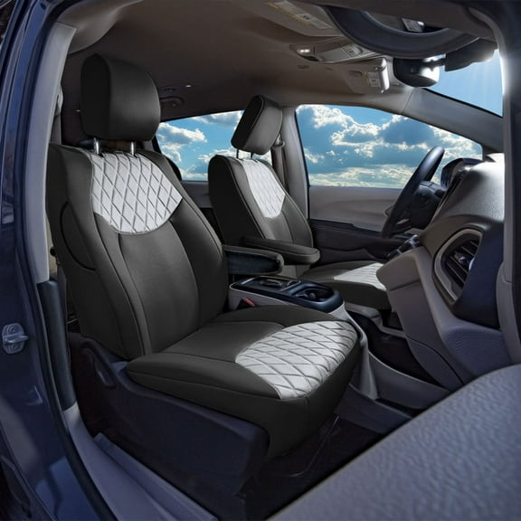 For Chrylsler Pacifica 2017-2025 FH Group Custom Fit Car Seat Covers [Front - w/ DVD NO Armrest 2021-2025] Gray/Black