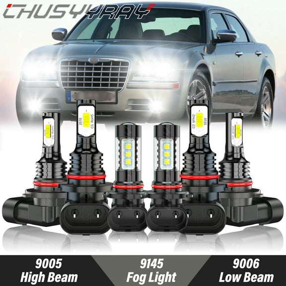 For Chrysler 300 2005-2008 2009 2010 LED Headlight High Low Beam + Fog Light Bulbs Kit 6000K White 6x