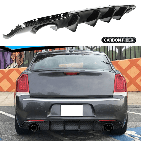 For Chrysler SRT 300 15-23 Rear Bumper Diffuser Valance Shark Fins Carbon Fiber