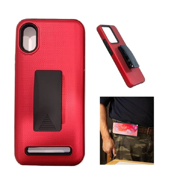 For Cloud Mobile C8/ Stratus C8 Case, Shockproof 360-Degree Rotating Belt Clip Kickstand Case Cover with Tempered Glass (Red)