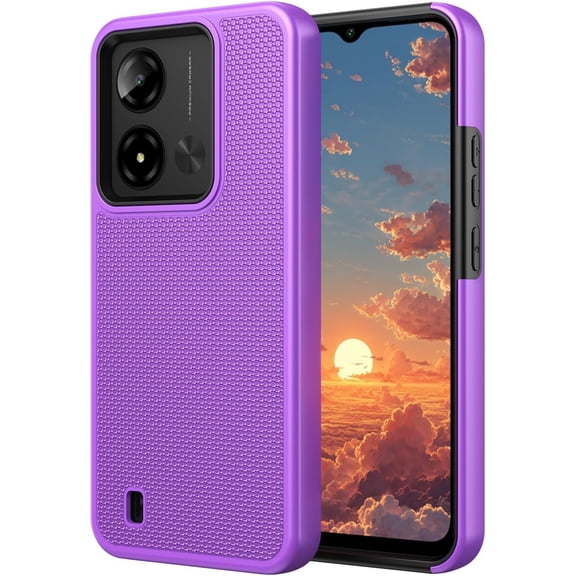 For Cloud Mobile Stratus C8 Prime MC8B654B Shockproof Hybrid Cell Phone Cover Case - Texturized Dotted Purple