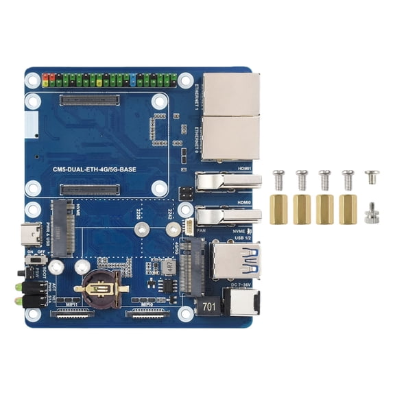 For Compute Module 5 Expansion Board Double Gigabit Ethernet Port 5G/4G USB3.0 M.2 NVMe Support 40Pin GPIO Port