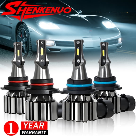 Fits Chevy Corvette C5 1997-2004 LED Headlight Bulbs High/Low Beam 9006 & 9005 6000K White 4Pcs Super Bright Plug-and-Play