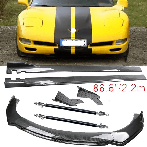 For Corvette C5 C6 Carbon Fiber Front Bumper Lip Spoiler 86.6" Side Skirt