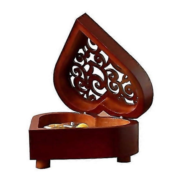 For Creative Heart Shaped Vintage Wood Carved Mechanism Musical Box Wind Up Music Box Gift Golden Mo