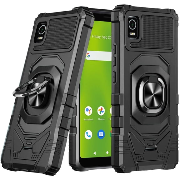 For Cricket Debut Smart 2022 Robotic Ring Stand Cover Phone Case - Black