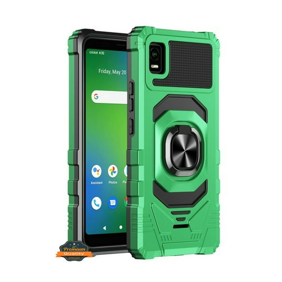 For Cricket Debut Smart Hybrid Magnetic Car Mount Ring Kickstand Stand Holder Frame Armor Protective [Military Grade] Phone Case Cover by Xpression - Green