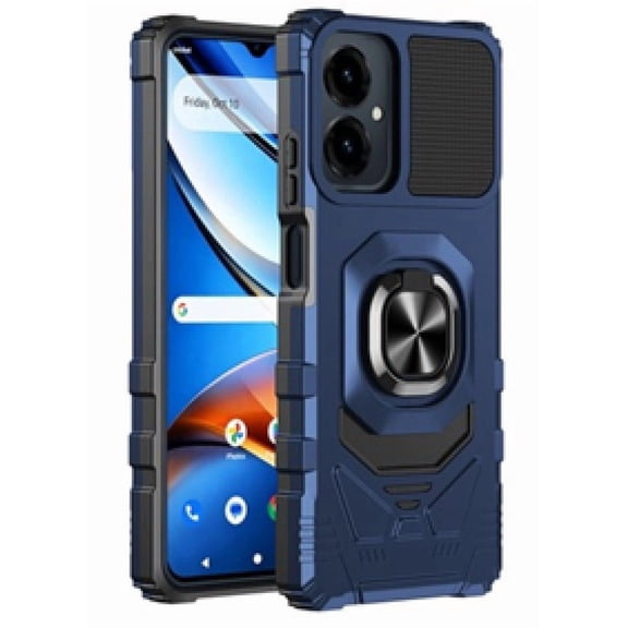For Cricket Icon 2026 (Regular Version) Robotic Ring Kickstand Hybrid Cell Phone Cover Case - Blue