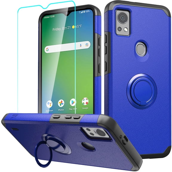 For Cricket Icon 5 Kickstand Tough Hybrid with 360 Rotate Ring Stand Magnetic PC TPU Shockproof + Screen Protectror Cover ,Xpm Phone Case [ Blue ]