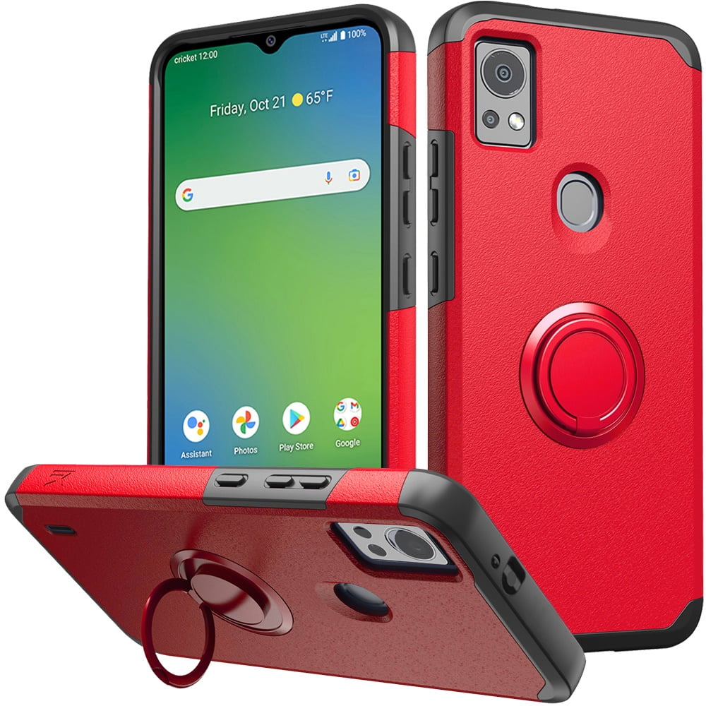 For Cricket Icon 5 Ring Kickstand Cellphone Cover Case - mkrng Red ...