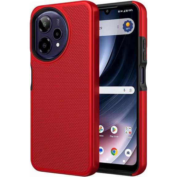 For Cricket Icon Plus 2026 SN333 Shockproof Hybrid Cell Phone Cover Case - Texturized Dotted Red