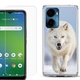 thumbnail image 1 of For Cricket Magic 2 5G Phone Case Cover, Shockproof Bumper Hybrid Case with Tempered Glass Screen Protector, by OneToughShield - Arctic Wolf, 1 of 3