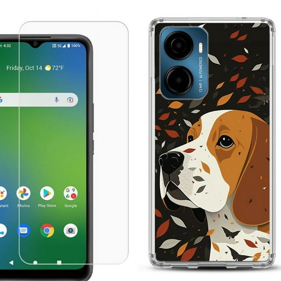 For Cricket Magic 2 5G Phone Case Cover, Shockproof Bumper Hybrid Case with Tempered Glass Screen Protector, by OneToughShield - Beagle