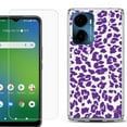 thumbnail image 1 of For Cricket Magic 2 5G Phone Case Cover, Shockproof Bumper Hybrid Case with Tempered Glass Screen Protector, by OneToughShield - Cheetah Purple, 1 of 3