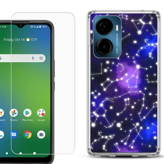 For Cricket Magic 2 5G Phone Case Cover, Shockproof Bumper Hybrid Case with Tempered Glass Screen Protector, by OneToughShield - Constellations