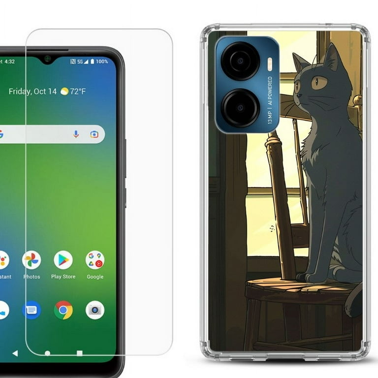 For Cricket Magic 2 5G Phone Case Cover, Shockproof Bumper Hybrid Case with Tempered Glass Screen Protector, by OneToughShield - Curious Cat - Walmart.com For Cricket Magic 2 5G Phone Case Cover, Shockproof Bumper Hybrid Case with Tempered Glass Screen Protector, by OneToughShield - Curious Cat - Walmart.com
