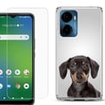 thumbnail image 1 of For Cricket Magic 2 5G Phone Case Cover, Shockproof Bumper Hybrid Case with Tempered Glass Screen Protector, by OneToughShield - Dachshund Face, 1 of 3