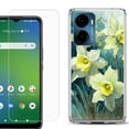 thumbnail image 1 of For Cricket Magic 2 5G Phone Case Cover, Shockproof Bumper Hybrid Case with Tempered Glass Screen Protector, by OneToughShield - Daffodils, 1 of 3