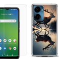 thumbnail image 1 of For Cricket Magic 2 5G Phone Case Cover, Shockproof Bumper Hybrid Case with Tempered Glass Screen Protector, by OneToughShield - Deer Running, 1 of 3