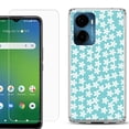 thumbnail image 1 of For Cricket Magic 2 5G Phone Case Cover, Shockproof Bumper Hybrid Case with Tempered Glass Screen Protector, by OneToughShield - Flower/Teal, 1 of 3