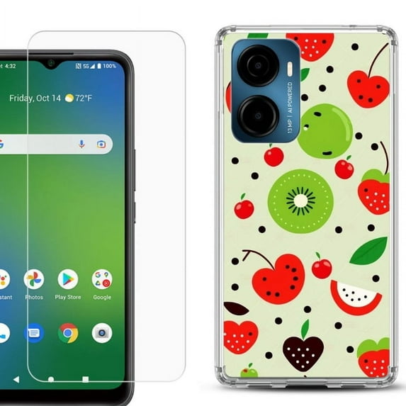 For Cricket Magic 2 5G Phone Case Cover, Shockproof Bumper Hybrid Case with Tempered Glass Screen Protector, by OneToughShield - Fruit Mix