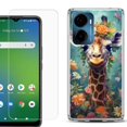 thumbnail image 1 of For Cricket Magic 2 5G Phone Case Cover, Shockproof Bumper Hybrid Case with Tempered Glass Screen Protector, by OneToughShield - Giraffe Flower, 1 of 3