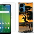 thumbnail image 1 of For Cricket Magic 2 5G Phone Case Cover, Shockproof Bumper Hybrid Case with Tempered Glass Screen Protector, by OneToughShield - Giraffe Sunset, 1 of 3
