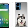 thumbnail image 1 of For Cricket Magic 2 5G Phone Case Cover, Shockproof Bumper Hybrid Case with Tempered Glass Screen Protector, by OneToughShield - Husky Face, 1 of 3