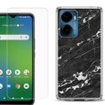 thumbnail image 1 of For Cricket Magic 2 5G Phone Case Cover, Shockproof Bumper Hybrid Case with Tempered Glass Screen Protector, by OneToughShield - Marble B/W, 1 of 3