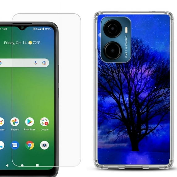 For Cricket Magic 2 5G Phone Case Cover, Shockproof Bumper Hybrid Case with Tempered Glass Screen Protector, by OneToughShield - Night Tree