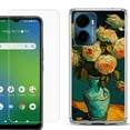 thumbnail image 1 of For Cricket Magic 2 5G Phone Case Cover, Shockproof Bumper Hybrid Case with Tempered Glass Screen Protector, by OneToughShield - Roses in a vase, 1 of 3