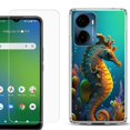 thumbnail image 1 of For Cricket Magic 2 5G Phone Case Cover, Shockproof Bumper Hybrid Case with Tempered Glass Screen Protector, by OneToughShield - Seahorse, 1 of 3